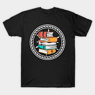 Stacked Books In A White Circle T-Shirt